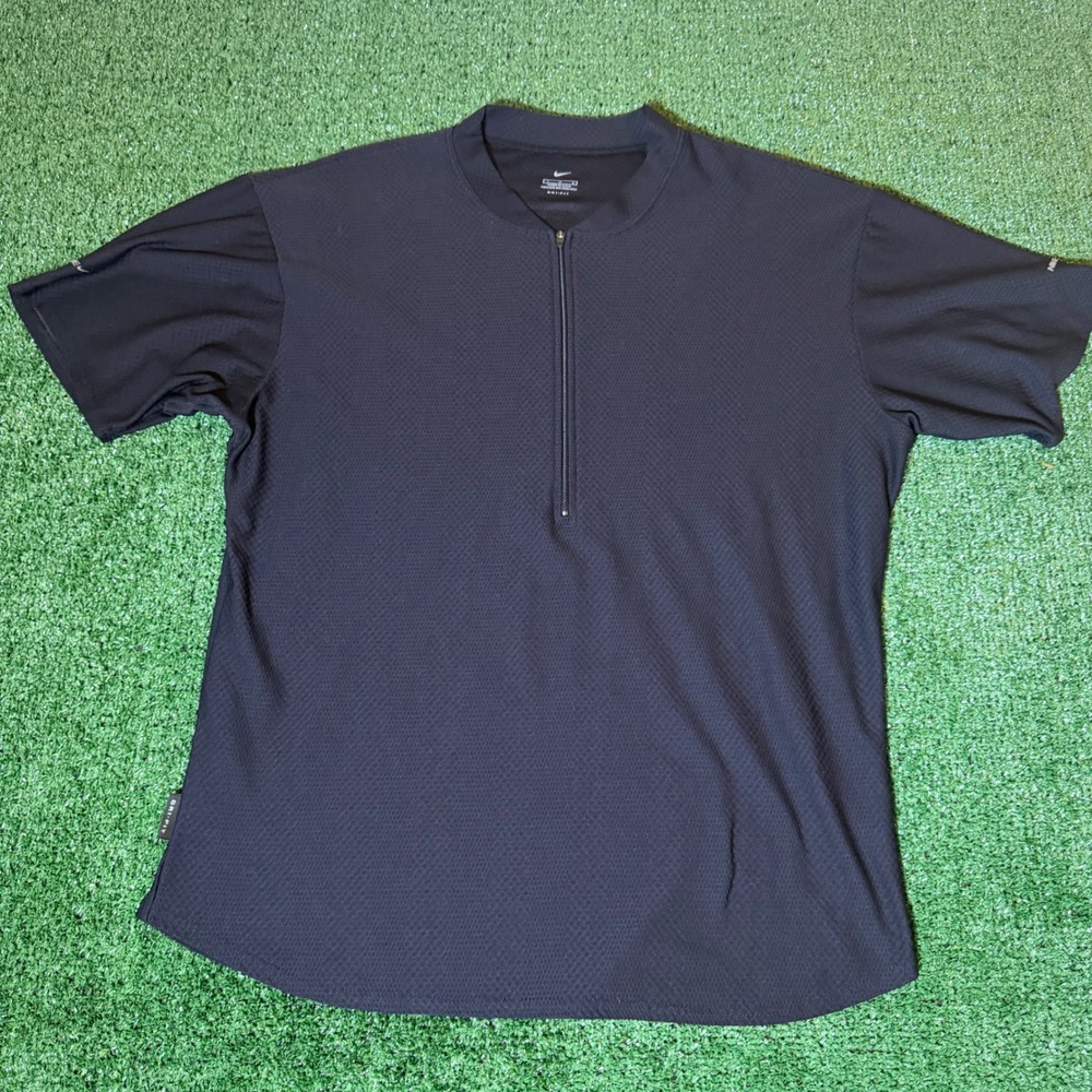 Nike Dri-FIT Mens Large Black Quarter Zip Short Sleeve Mesh Athletic Shirt USA